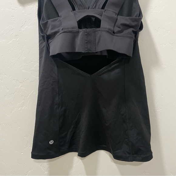 Lululemon Super Sport Tank Black Women's 6 V Neck Fitted Tank & Bra Activewear - Picture 10 of 14